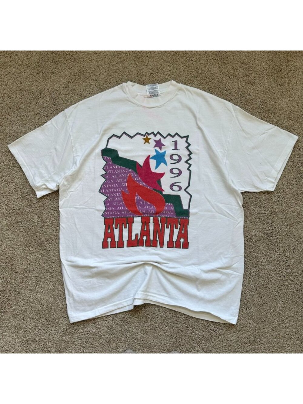 Vintage 90s 1996 Atlanta Olympics Games T-Shirt White XL Single Stitch Colorful